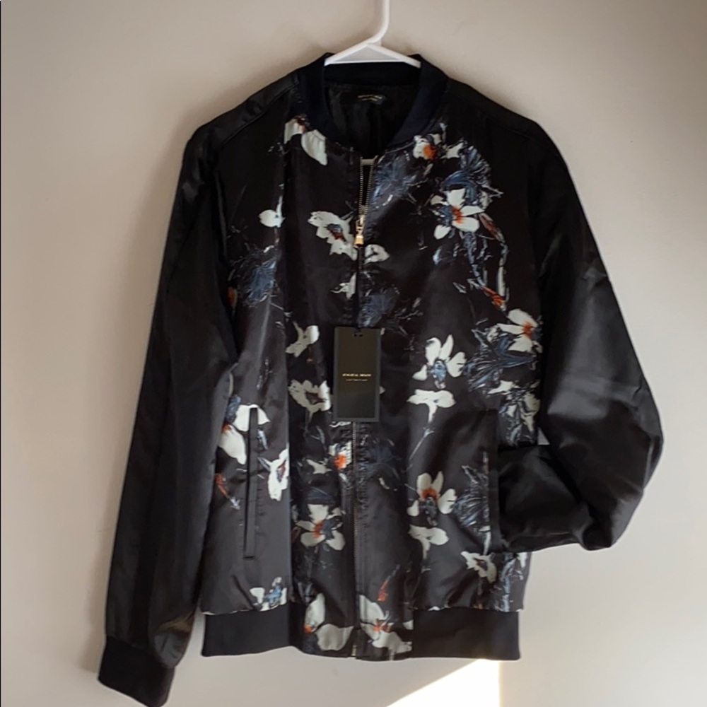 NWT Zara Man Collection Black Floral Bomber sz M